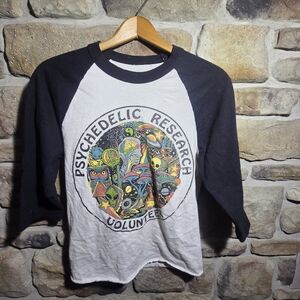 Psychedelic Graphic Black and White Raglan Tee